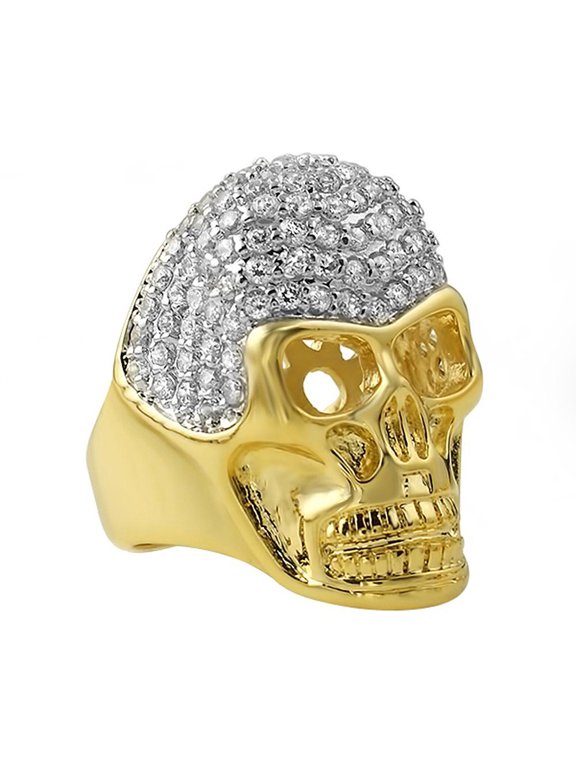 Custom Skull Gold Pave CZ Bling Bling Ring