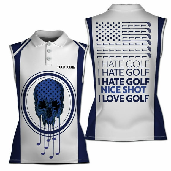 Custom Skull Golfer Nice Shot I Love Golf Women Sleeveless Polo XS-4XL