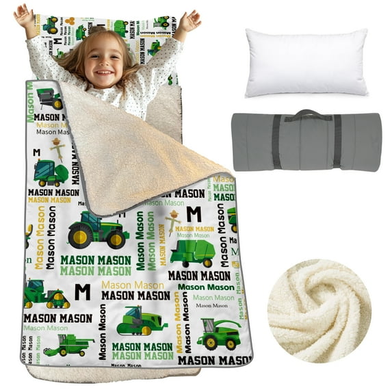 Custom Sleeping Bag for Toddlers, Nap Mat with Built-In Blanket and Pillow for Preschool