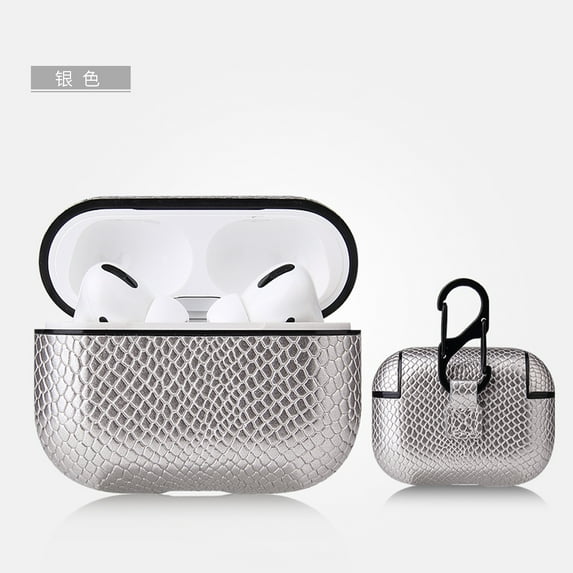 Custom Sleeve for Apple for airpods Bluetooth Wireless Earpphone PU Leather Case Cover for Air Pod Funda Cover Box (serpentine silver,For airpods pro)
