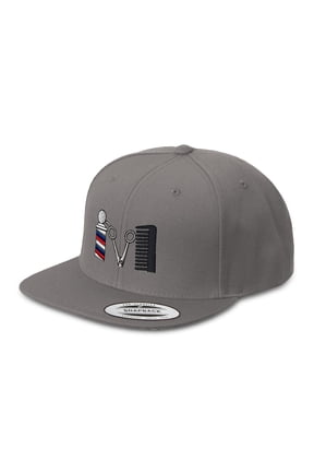 Custom Snapback Hats for Men & Women Barber Logo Embroidery Acrylic Flat Bill Baseball Cap Dark Grey Design Only