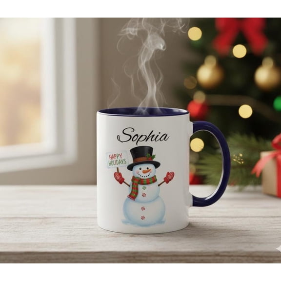 Custom Snowman H1oliday Mug, Cute Winter Coffee Cup, Gift for CH1Ristmas, Custom Name Mug, Feseramic Drinkware, H1oliday DE1cor