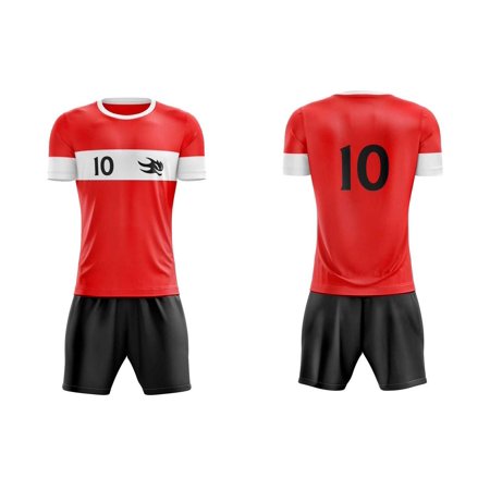Custom Soccer Kits (Jersey and Shorts) with Team Logo and Players Number. MOQ 12 Kit. Red
