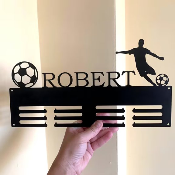 Custom Soccer Medal Holder with Name, Metal Football Medal Hanger