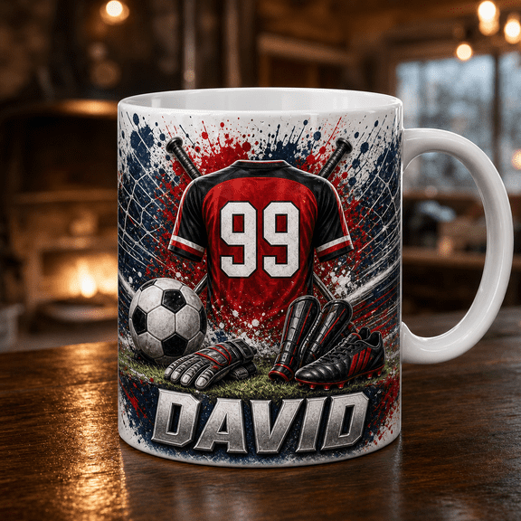Custom Soccer Mug Personalized Player Name Gift, Jersey Number Coffee Mug