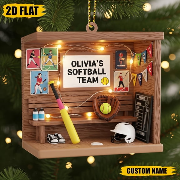Custom Softball Ornament, Personalized Team Gift, Acrylic Locker Room Decor, 2D Flat Ornament, Player Gift, Christmas Sports Ornament