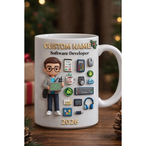 Custom Software Developer Mug, 3D Embossed Coder Coffee Cup, Programmer Gift, Tech Mug