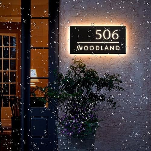 Custom Solar House Number Address Sign for Outside, Modern Backlit Door Number Address Plaque, Personalized Metal House Number Sign Lighted Up Address Plaque for Exterior$$Tools & Hardware Other