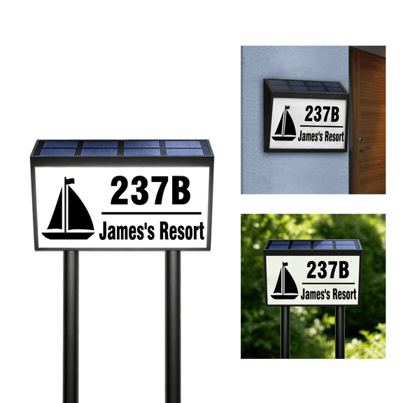 Custom Solar House Numbers For Outside, Personalized LED Illuminated Home Number Address Sign, Auto On/Off LED Lighted Outdoor Address Number Plate for Yard Garden Home Decor