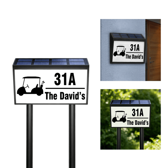 Custom Solar House Numbers For Outside, Personalized LED Illuminated Home Number Address Sign,Custom Golf Sign, Auto On/Off LED Lighted Outdoor Address Number Plate for Yard Garden Home Decor