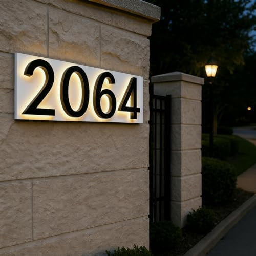 Custom Solar LED House Number for Outside, Personalized Backlit Address Plaque with Waterproof 304 Stainless Steel, Illuminated Modern Style Sign for Home, Garden or Yard$$Tools & Hardware Other
