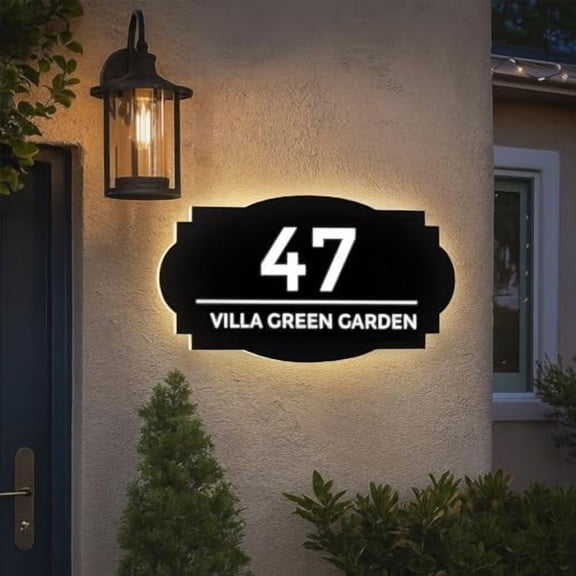 Custom Solar Lighted Address Signs, Backlit LED House Numbers for Outside, Modern 304 Stainless Steel Address Plaque, Waterproor Illuminated Address Numbers for Home, Street, Office