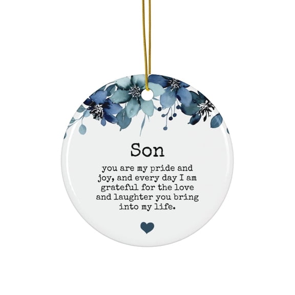 Custom Son Ceramic Ornament with Custom Name and Meaningful Keepsake Artwork, Custom Gift for Son, Family Ornament and Holiday Tree Decoration for Birthdays, Special Occasions or Seasonal Memories