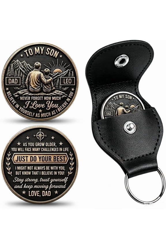 Custom Son Coin Keychain PU Leather Pocket Style Father's Day Gift Memorial Use