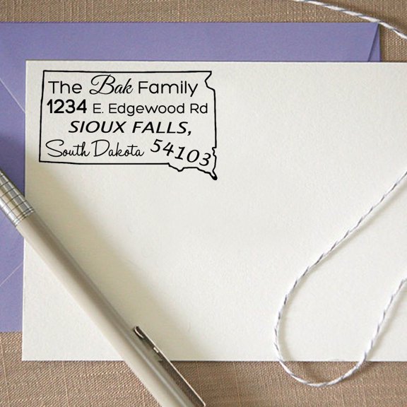 Custom South Dakota State Map Stamp Personalized Return Address Rubber Stamp Proposal Gift Idea