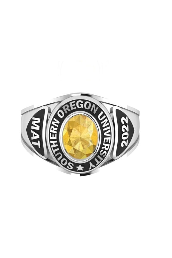 Custom Southern Oregon University Ring Personalized Degree Year 2022 Inside Engraving Yellow Oval Stone 925 Sterling Silver