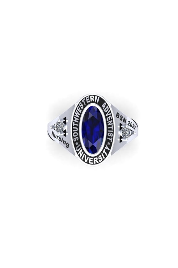 Custom Southwestern Adventist University Ring Personalized School Name Year Inside Engraving Blue Stone 925 Sterling Silver
