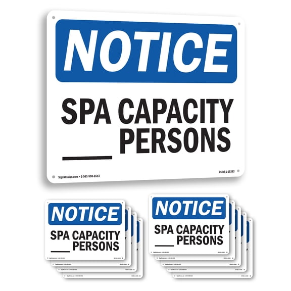 Custom Spa Capacity OSHA Notice Aluminum Sign 10 Inch x 7 Inch - 10 Pack