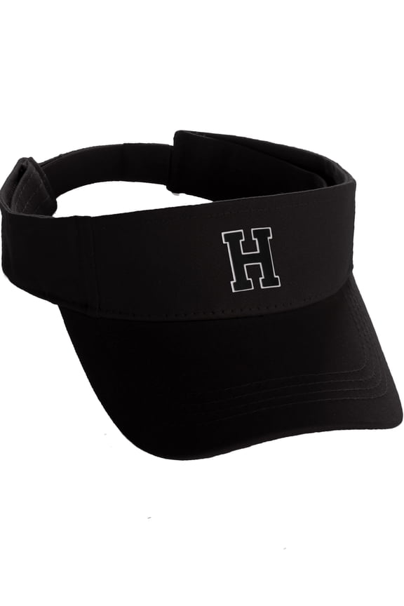Custom Sport Sun Visor Hat A to Z Initial Team Letters, Black Visor White Black Letter H