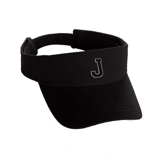 Custom Sport Sun Visor Hat A to Z Initial Team Letters, Black Visor White Black Letter J
