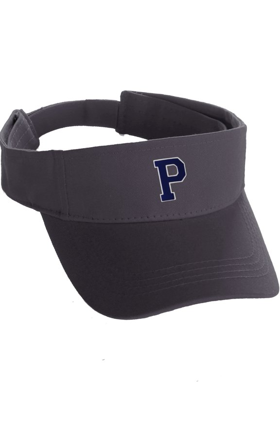 Custom Sport Sun Visor Hat A to Z Initial Team Letters,  Dk Grey Visor White Navy Letter P