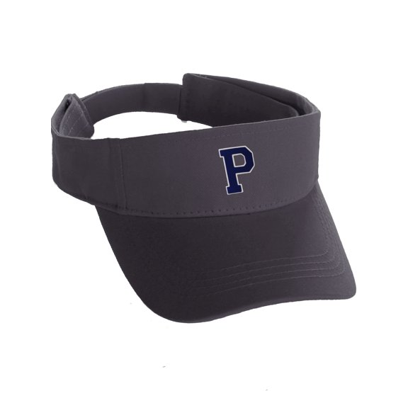 Custom Sport Sun Visor Hat A to Z Initial Team Letters, Dk Grey Visor White Navy Letter P