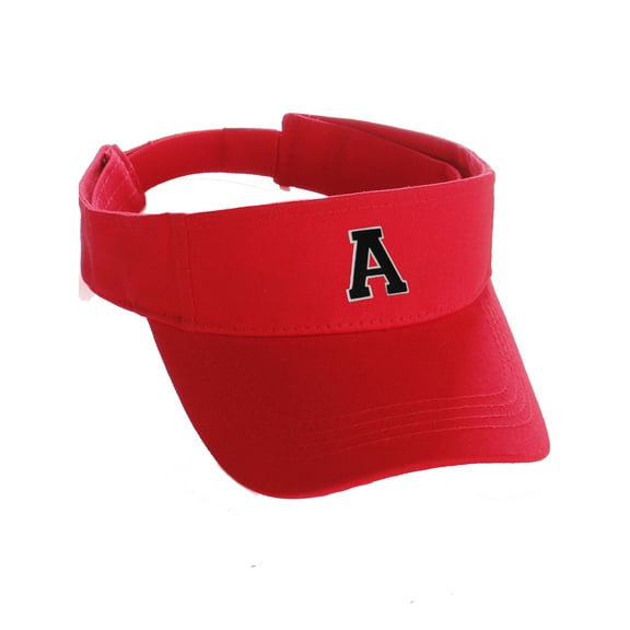 Custom Sport Sun Visor Hat A to Z Initial Team Letters,  Red Visor White Black Letter A