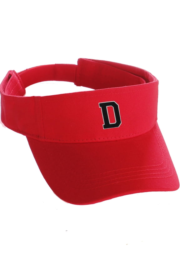 Custom Sport Sun Visor Hat A to Z Initial Team Letters, Red Visor White Black Letter D