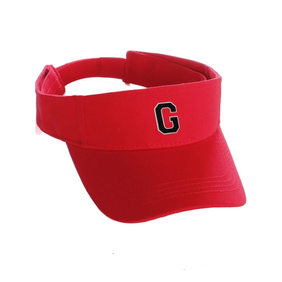 Custom Sport Sun Visor Hat A to Z Initial Team Letters, Red Visor White Black Letter G