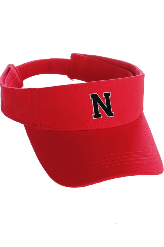 Custom Sport Sun Visor Hat A to Z Initial Team Letters, Red Visor White Black Letter N