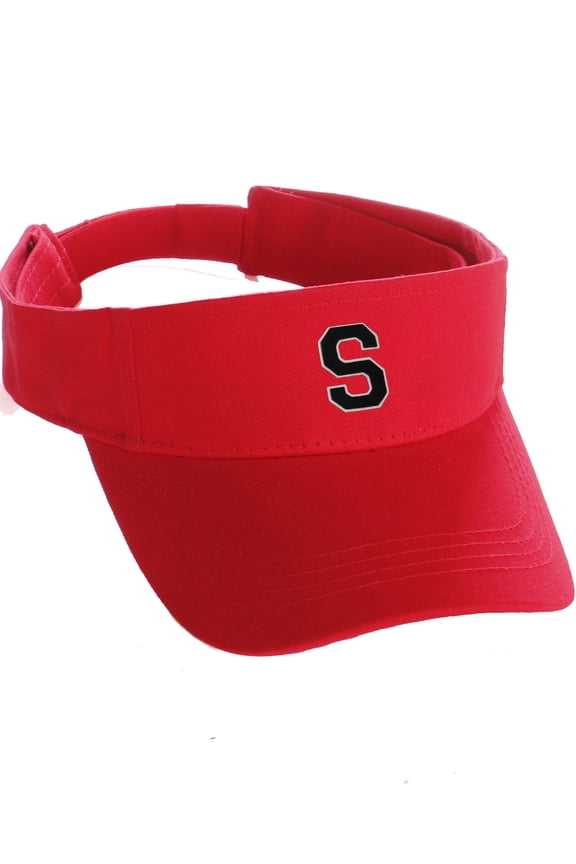 Custom Sport Sun Visor Hat A to Z Initial Team Letters, Red Visor White Black Letter S