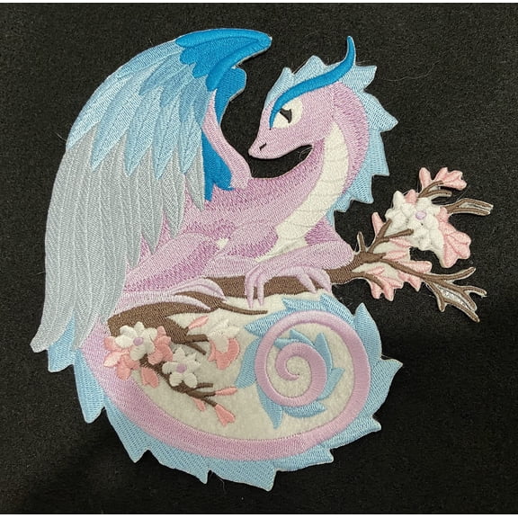 Spring Dragon Embroidered Patch Large Pastel Mythical Dragon Iron-On or Sew-On Design 7.8" x 7.8"