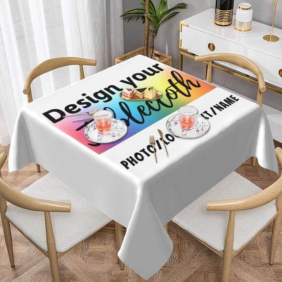 Custom Square Table Cloth, Personalized Tablecloth with Photo Image Logo Text, Customized Table Cover for Birthday Wedding Anniversary Events DecorCustomized Image Text-88*60"