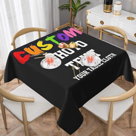 Custom Square Tablecloth 54×54 Inch Water-Resistant Washable Fabric Reusable Personalized Design Logo Picture Image Text Table Table Cover for Decoration Indoor Outdoor Dining