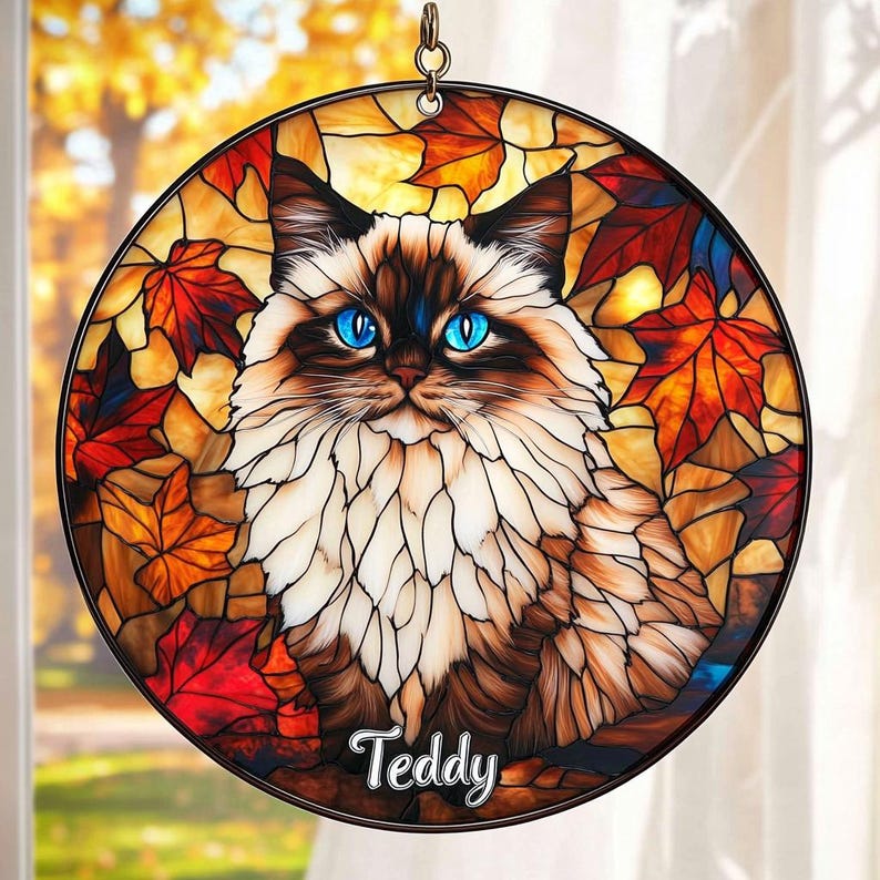 Custom Stained Glass Ragdoll Cat Suncatcher, Acrylic Custom Cat Window ...