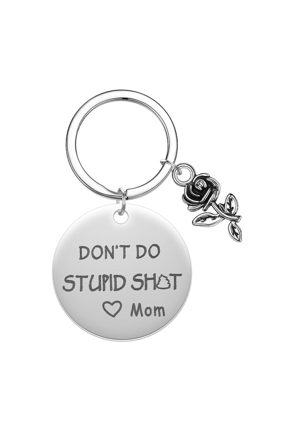 Custom Stainless Steel Engraved Letters Rose Keychain Birthday Christmas Keyring Don't Do Stupid Key Chains Jewelry Gift