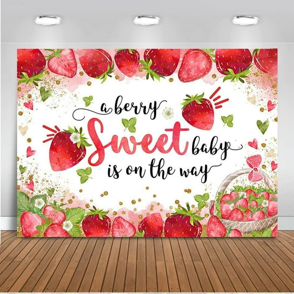 Custom Strawberry Baby Shower Backdrop Strawberry Girl Baby Shower Party Decorations Background A Berry Sweet Baby is On The Way Photography Backdrop Cake Table Decorations (6x4ft)