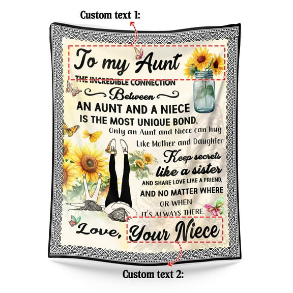 Custom Sunflower Blanket for Aunt from Niece – Personalized Throw with Heartfelt Quote, Birthday Christmas Gift for Auntie, Cozy Soft Sofa or Bed Decor