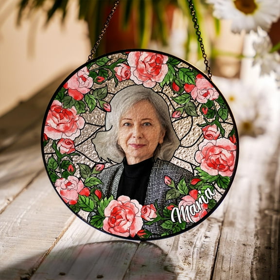 Custom Sunflower Portrait Stained Glass Suncatcher, Personalized Memorial Window Hanging, Remembrance Gift, Memory Decor, Gift for Mom 1899904785 7038