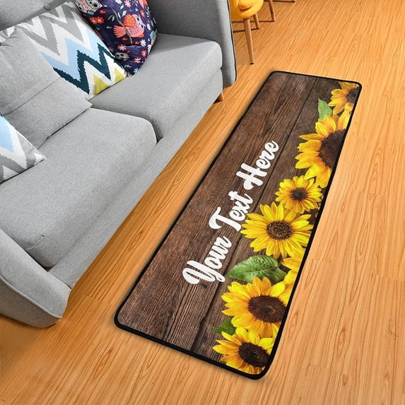 Custom Sunflowers Kitchen Rug Personalized Your Text on Runner Rug Doormat Bath Mat Area Rug Non-Slip Carpet for Kitchen Living Bedroom 72 x 24 Inch