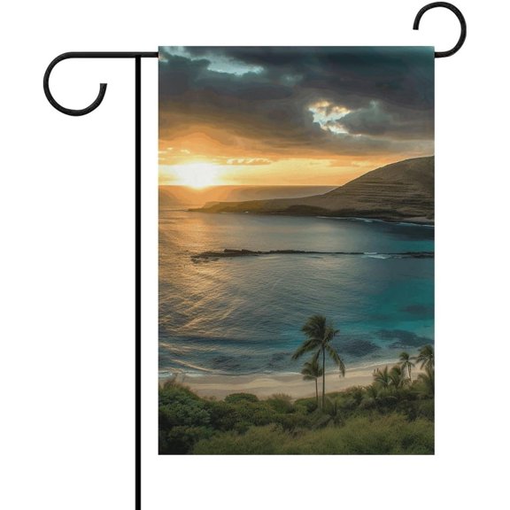 Custom Sunrise Over Oahu Hawaii Garden Flags for Outside 12x18 Double Sided Weather Resistant Seasonal Welcome Yard Flag with 4 Ties Outdoor Banner Farmhouse Holiday Decoration for All Seasons
