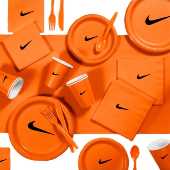 Custom Sw00sh Party, Birthday Party Dinnerware Set of 60 total pieces-Orange Black