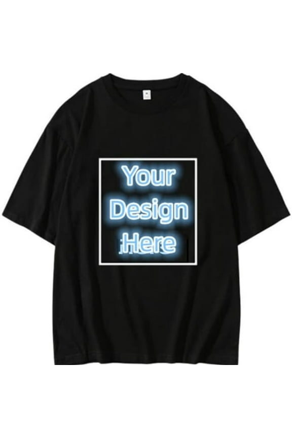 Custom T Shirt Add Your Own Text Design Custom Personalized T-Shirt Heavy Cotton Overlap Tshirt (Black,X-Large,X-Large)