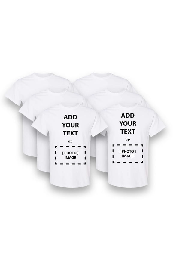 Custom T-Shirt of Durable White L-Size 6 Pack for Men, Design Your Own Shirt Personalized Graphic Photo Text Name, Short Sleeve Customize Cotton Tee, 5.3oz
