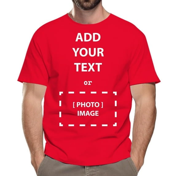 Custom T-Shirt for Men and women, Design Your Own Add Text, Photos Personalized 100% Cotton Crewneck Tee, 5.3oz Size-3XL, Red
