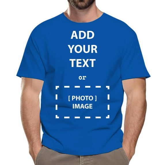 Custom T-Shirt for Men and women, Design Your Own Add Text, Photos Personalized 100% Cotton Crewneck Tee, 5.3oz Size-S, Royal