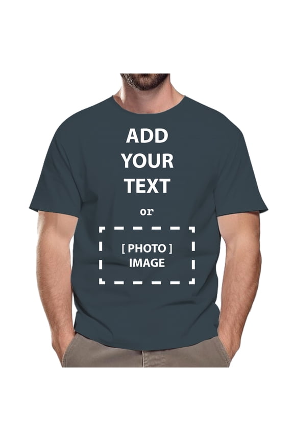 Custom T-Shirt for Men and women, Design Your Own Add Text, Photos Personalized 50/50 Cotton/Polyester Crewneck Tee, 5.3oz Size-XL, Dark Heather