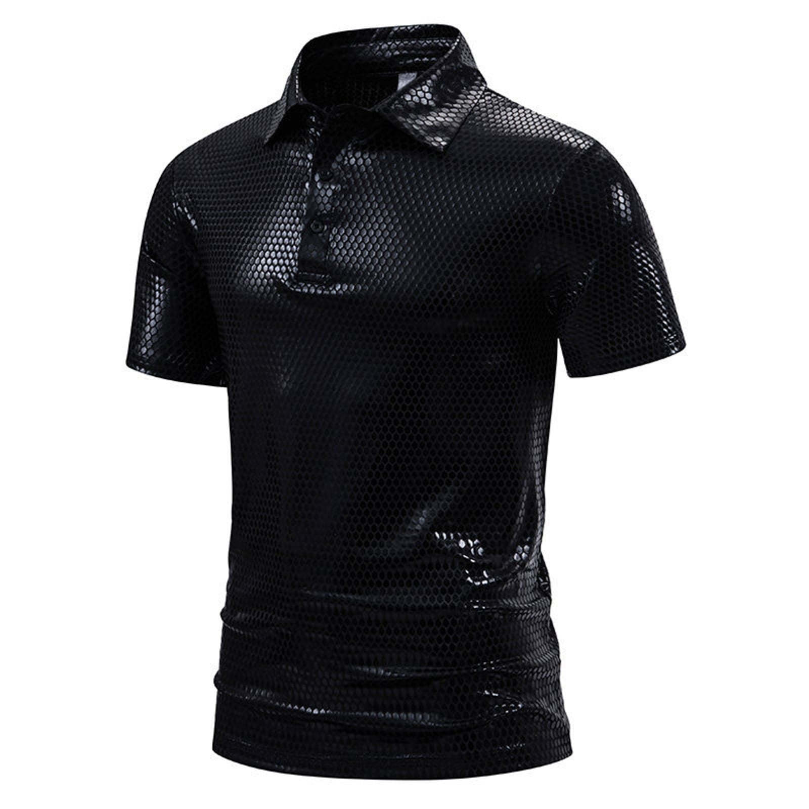 Custom T Shirts Mens Fashion Party Stage Glossy Leather Short Sleeved
