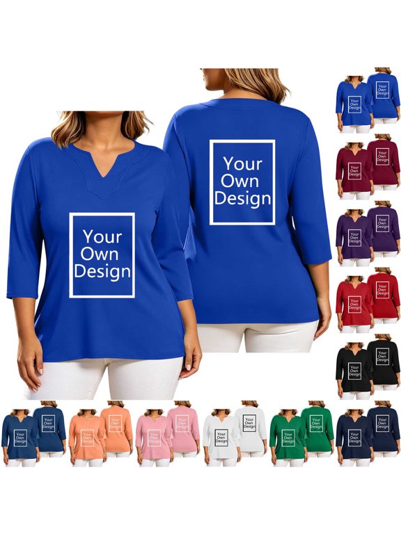 Custom T Shirts for Women, 3/4 Sleeve Custom T Shirts Design Your Own Print Text or Image for Women and Teen Girls