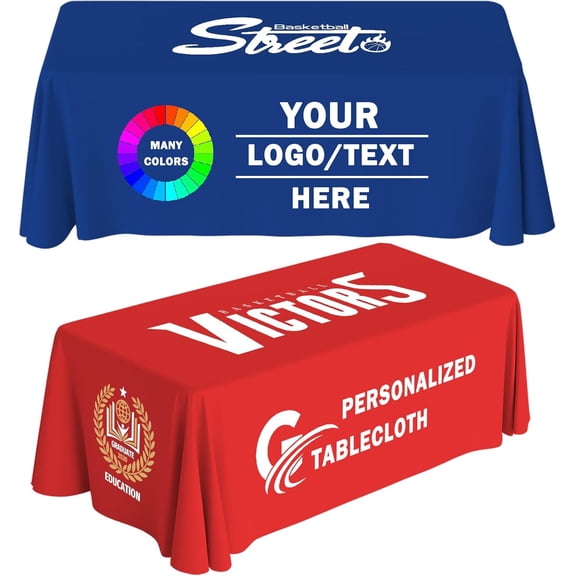Custom Table Cloth with Business Logo Personalized Table Cloths for Tables,Custom Tablecloth for Tradeshow Events/Company/School/Associations/Shop/Birthday/WeddingCustomized Image Text-72*54"